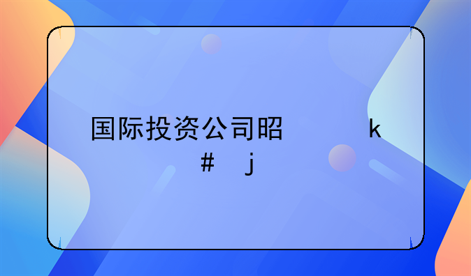 国际投资公司是做什么的