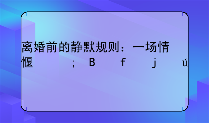 离婚前的静默规则：一场情感与理智的较量