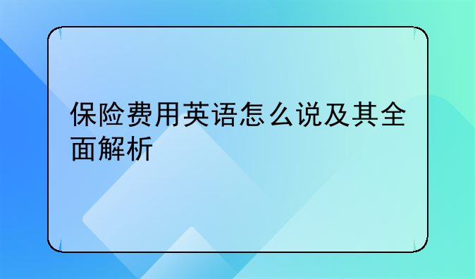 保险费用英语怎么说及其全面解析