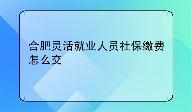 合肥灵活就业人员社保缴费怎么交