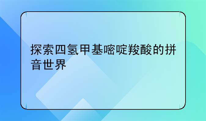 探索四氢甲基嘧啶羧酸的拼音世界