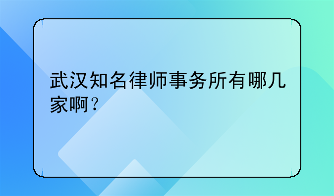 武汉知名律师事务所有哪几家啊？