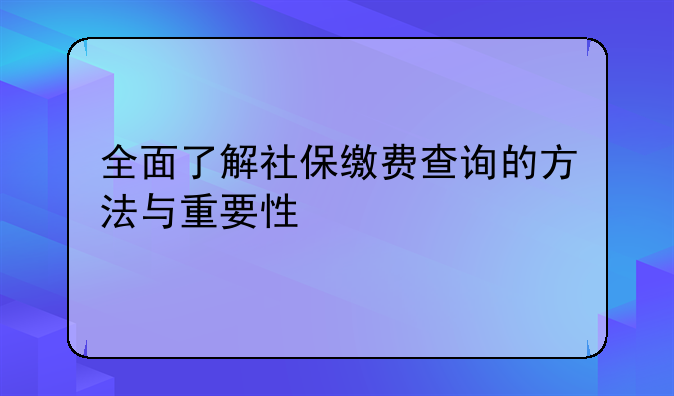 全面了解社保缴费查询的方法与重要性