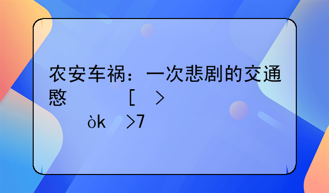 农安车祸：一次悲剧的交通意外及其社会反思