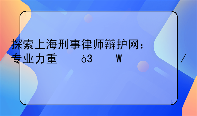 探索上海刑事律师辩护网：专业力量，法治之光