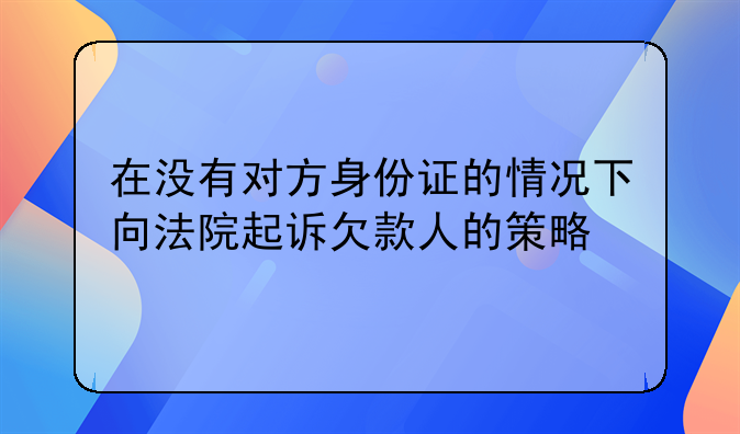 在没有对方身份证的情况下向法院起诉欠款人的策略