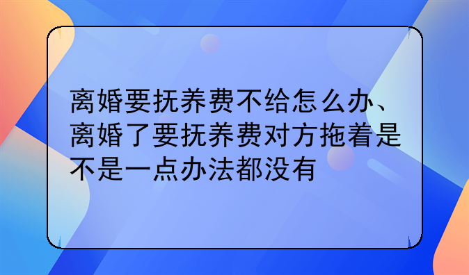 离婚要抚养费不给怎么办、离婚了要抚养费对方拖着是不是一点办法都没有