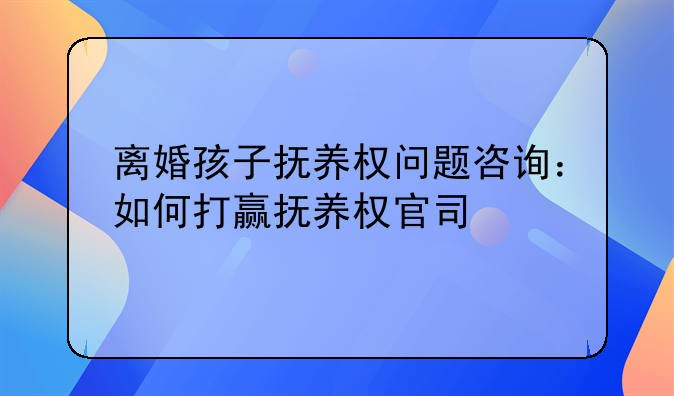 离婚孩子抚养权问题咨询：如何打赢抚养权官司