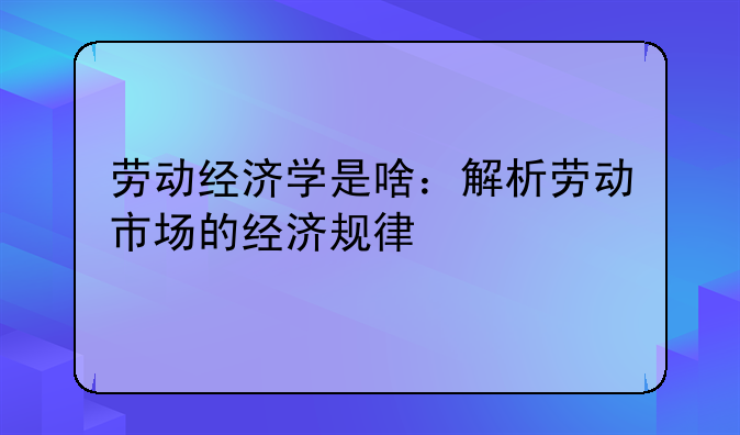 劳动经济学是啥：解析劳动市场的经济规律